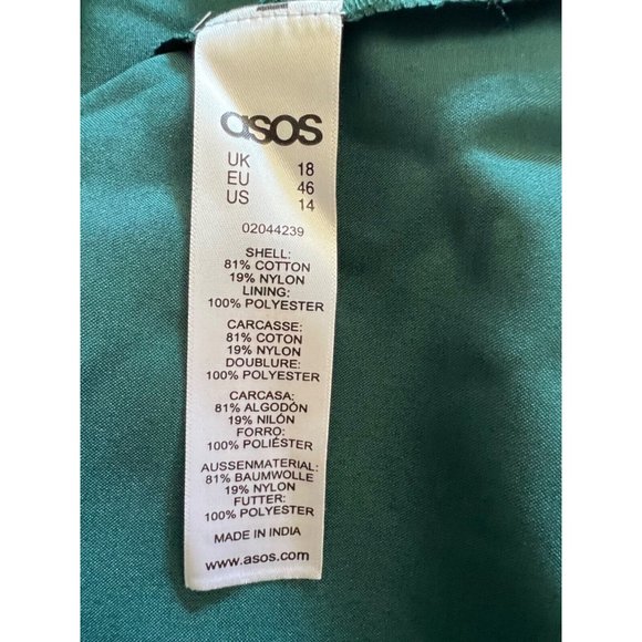 ASOS Sheath Dress 14 Green Cotton Lace Long Sleeve Washable Stretch NEW NWT - Picture 10 of 12